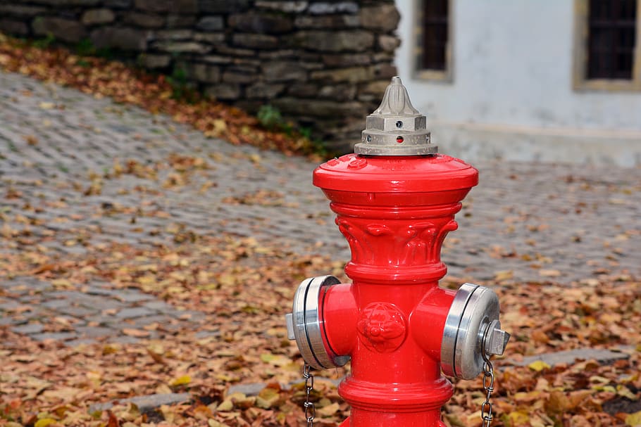 red, season, fall, hydrant, fire hydrant, standing alone, outdoor HD wallpaper