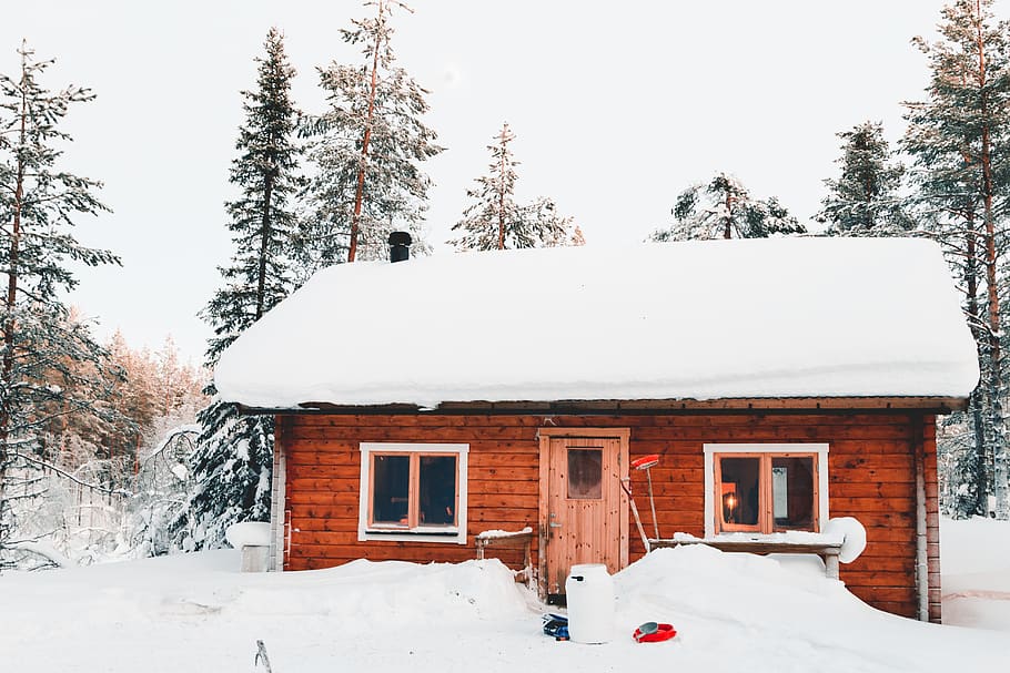 Photo of House Covered With Snow, cabin, chalet, cold, door, doorway HD wallpaper