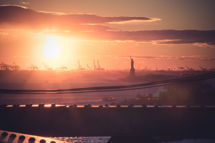 new york, brooklyn bridge, united states, manhattan, sunset