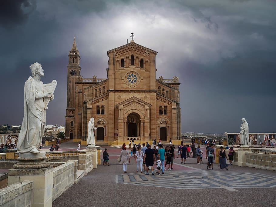 malta, gharb, ta' pinu, religion, church, storm, statue, gozo, HD wallpaper