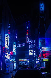 Hd Wallpaper Building Signage Turned On During Nighttime Korea Neon Blue Neon Wallpaper Flare