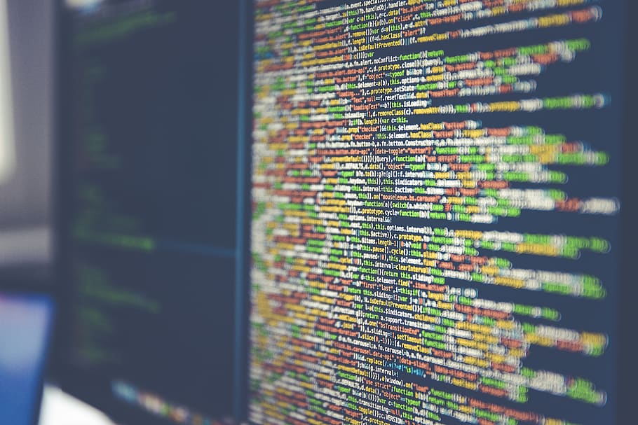 Colorful software or web code on a computer monitor, technology HD wallpaper