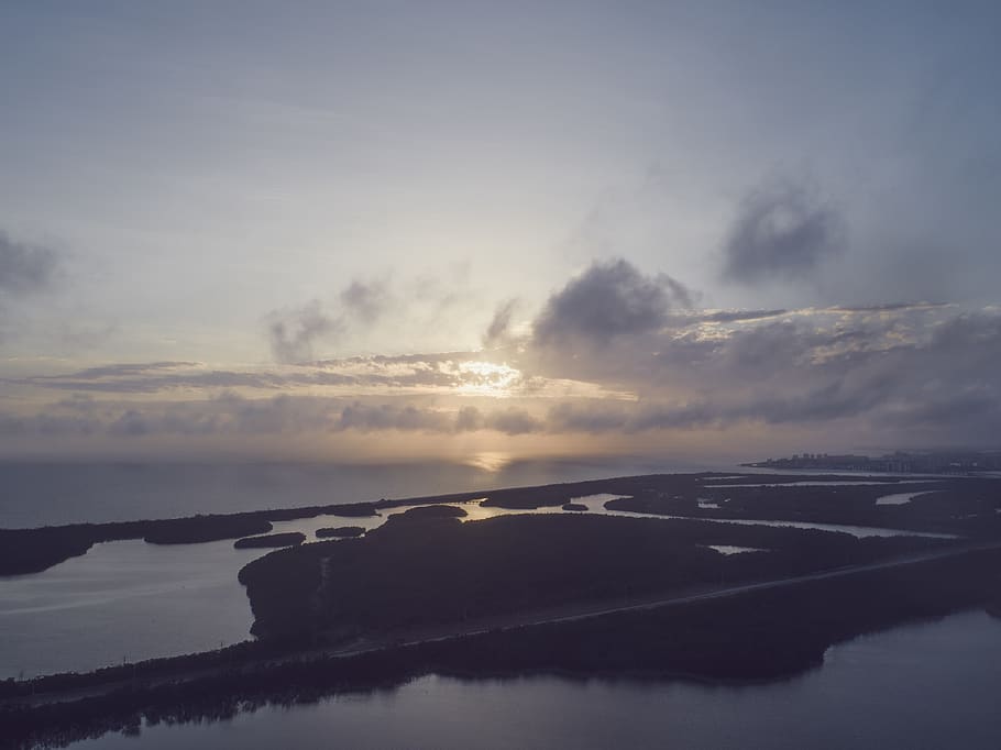 drone, forest, islands, sunset, beach, sky, cloud - sky, scenics - nature HD wallpaper