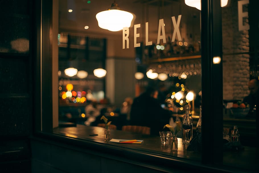 person sitting inside restaurant, illuminated, night, glass - material HD wallpaper