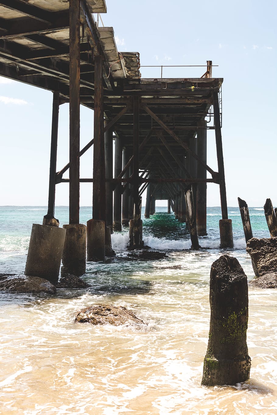 australia, simple, ocean, beach, pier, waves, water, sea, architecture HD wallpaper