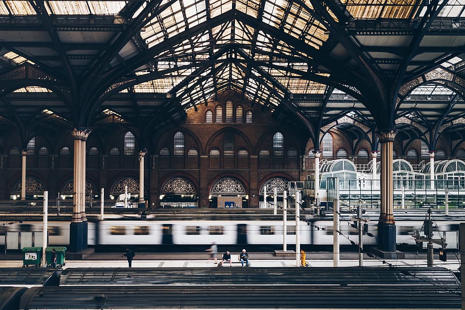 gray and black train station, architecture, built structure, real people HD wallpaper
