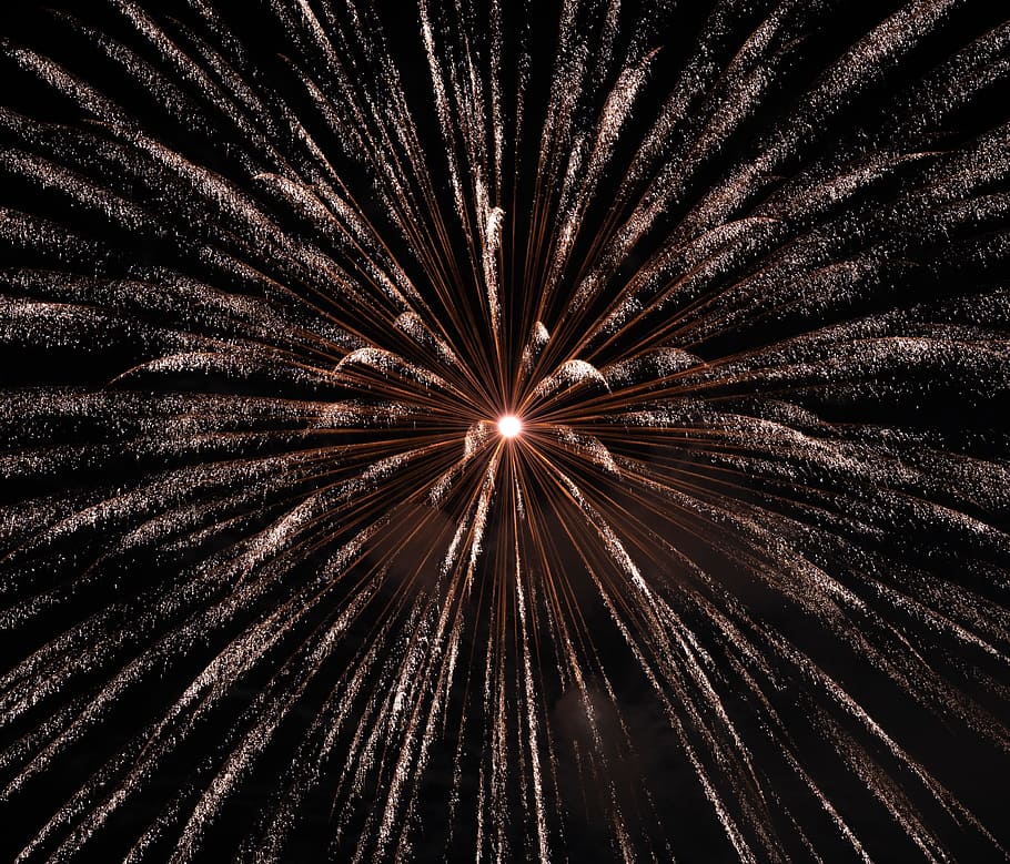 fireworks, night light, symmetry, symmetrical, celebrate, celebration HD wallpaper