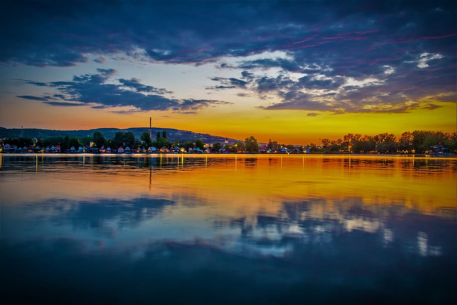 reflection, lake, sunset, lakeside, dope, cloud - sky, water HD wallpaper