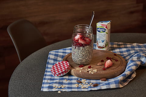 clear glass jar, plant, home decor, oatmeal, food, almond, linen HD wallpaper