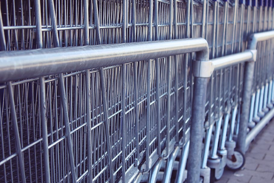 Closeup Photography of Gray Metal Shopping Carts, daylight, design HD wallpaper