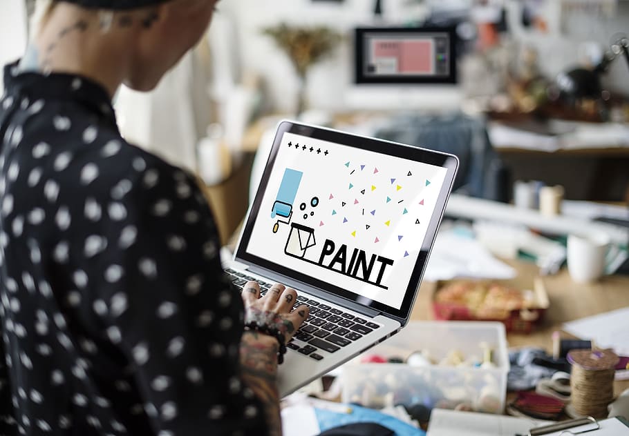 Woman Holding Laptop While Standing, computer, design, paint HD wallpaper
