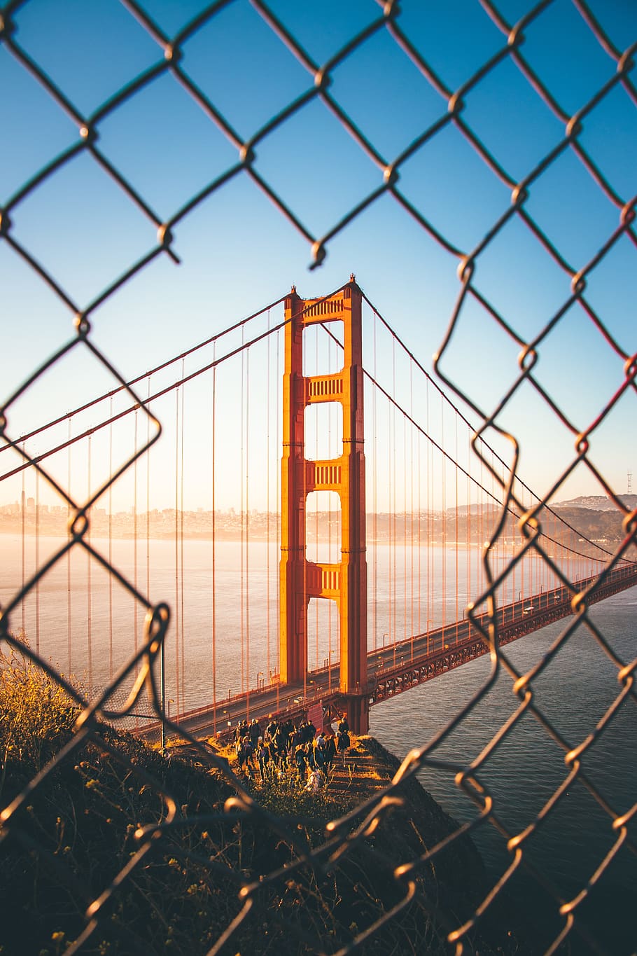 architectural photography of bridge, view, fence, landmark, san francisco HD wallpaper