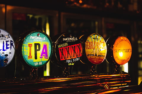 lighted bottle cups LED signage, lighting, alcohol, beer, drink HD wallpaper