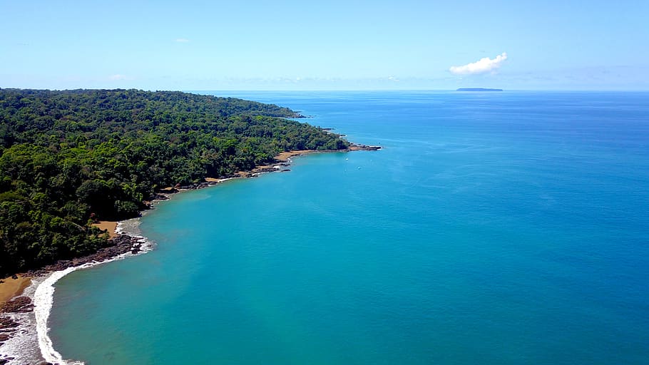 Aerial Photography of Body of Water, beach, blue, clouds, daylight HD wallpaper