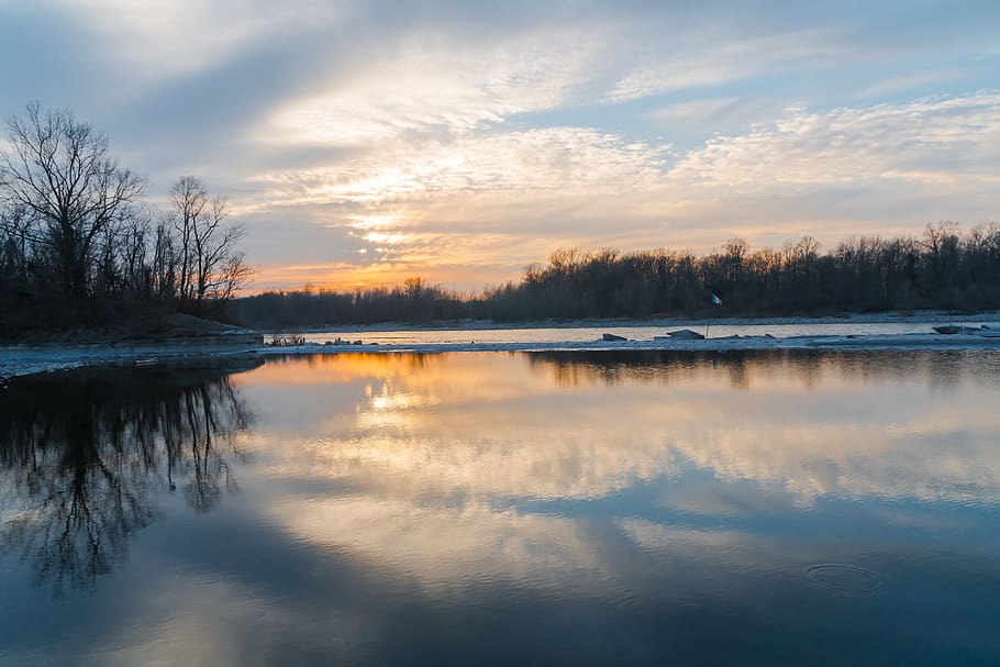 piemonte, landscape, sunset, winter, river, ticino, sky, beauty in nature HD wallpaper