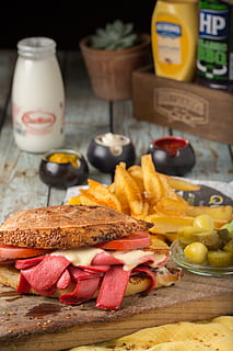 Toasted Bread Beside French Fries, breakfast, cheese, close-up HD wallpaper