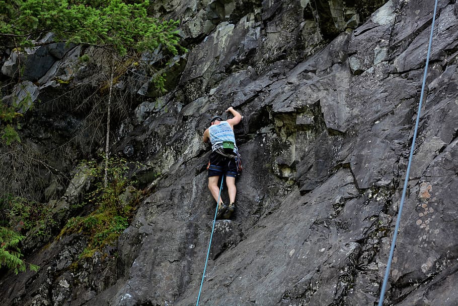 Man Climbing on Rocky Cliff, adventure, challenge, climber, courage HD wallpaper