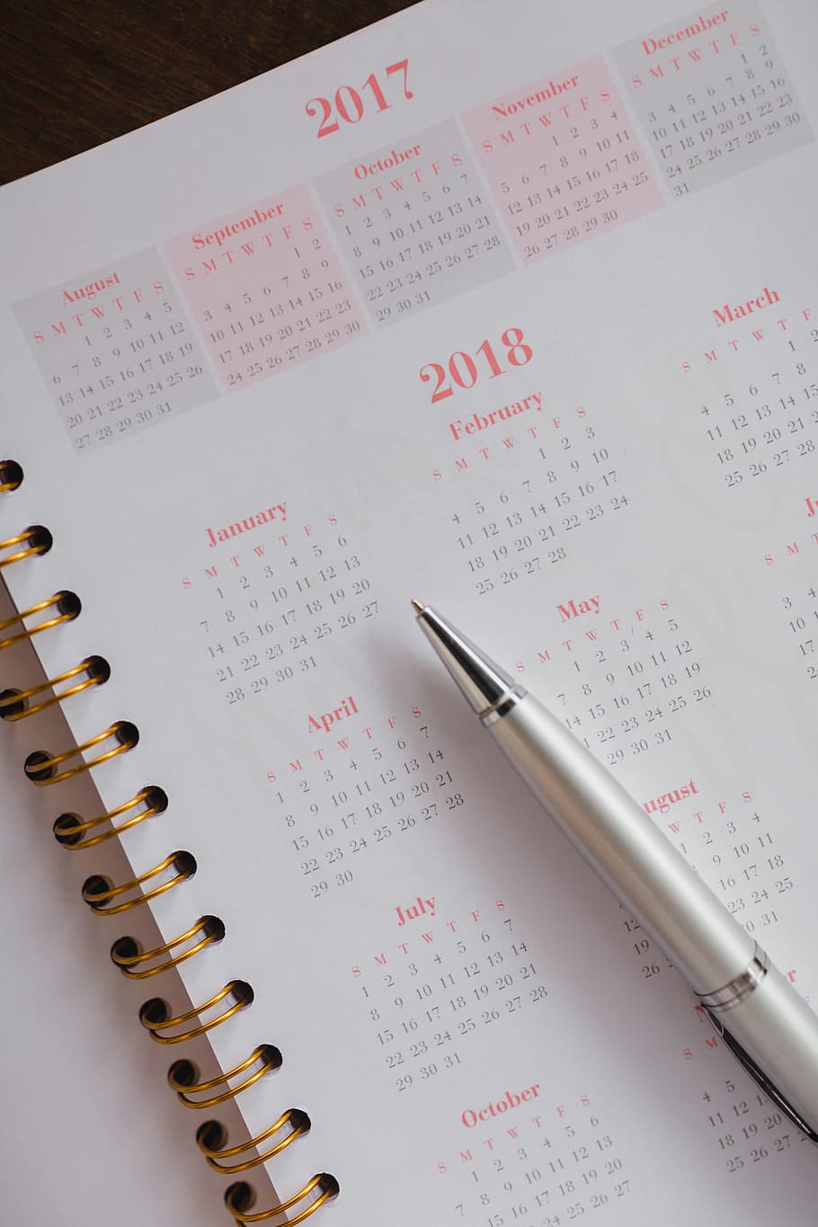 Pink calendar, notebook, diary, desk, paper, high angle view HD wallpaper