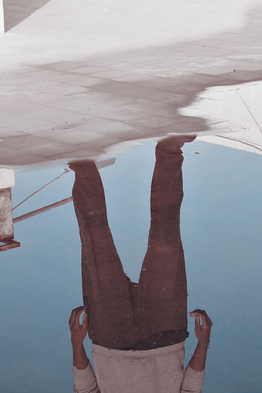 Reflection Of A Person Standing, man, puddle, human hand, real people HD wallpaper