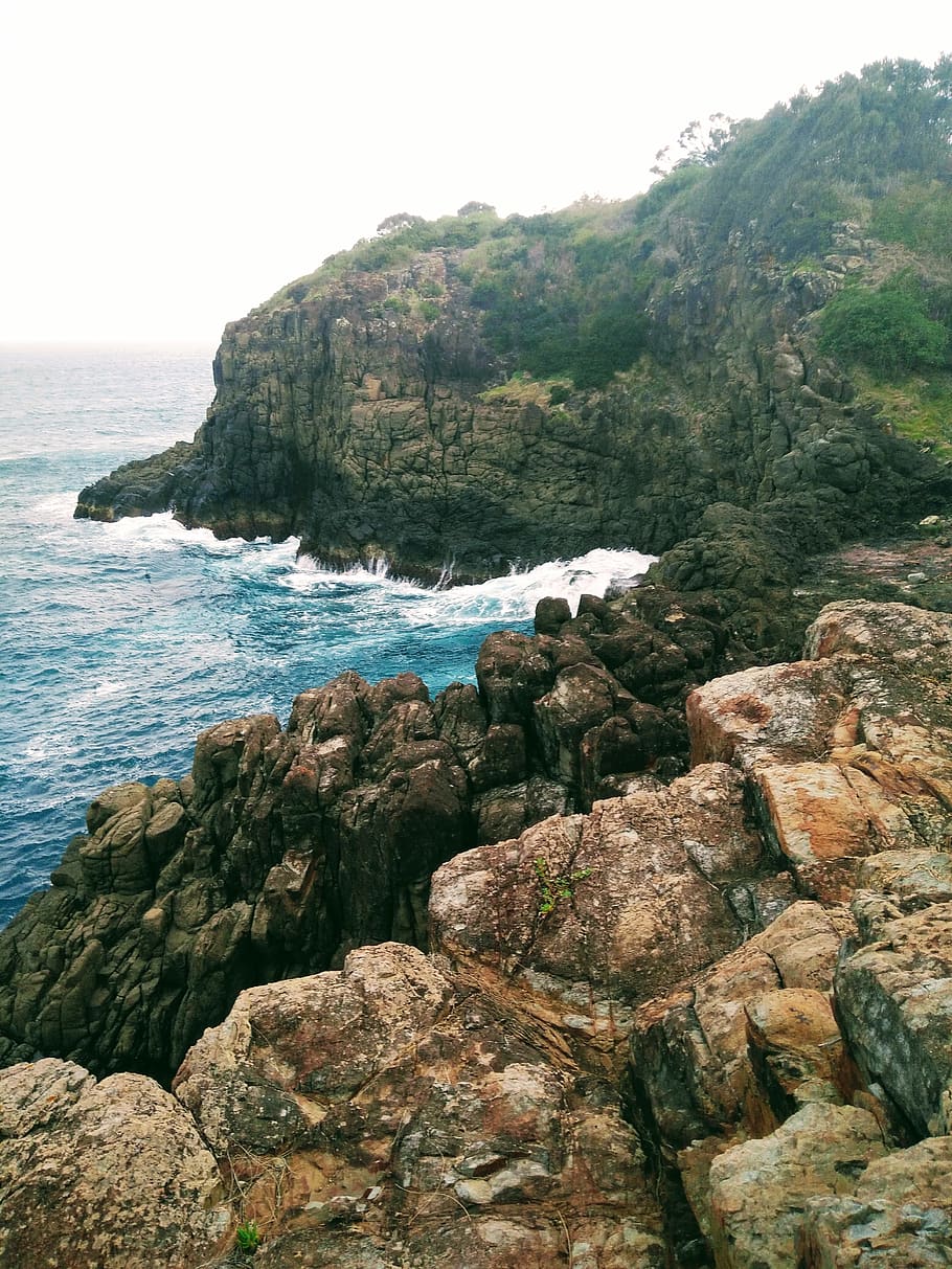 waves, ocean, rocks, cliff, sea, water, rock - object, solid HD wallpaper