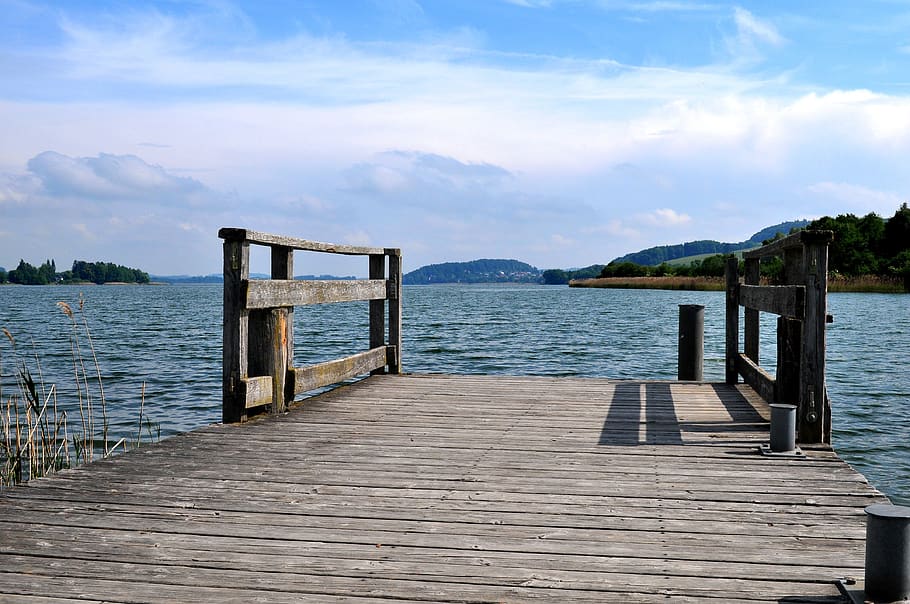 web, lake, water, nature, sky, landscape, jetty, mood, bank HD wallpaper