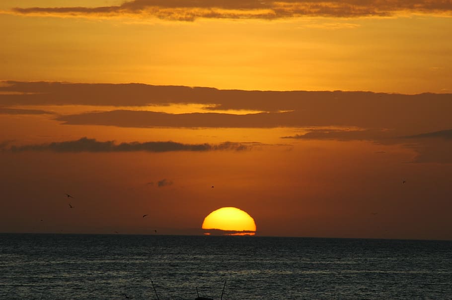 sun, dawn, sky, panorama, sea, sunset, scenics - nature, orange color HD wallpaper