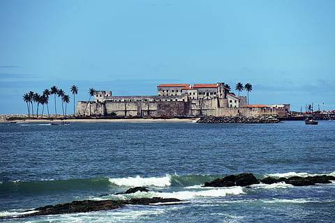 ghana, elmina, castle, water, sky, sea, built structure, building exterior HD wallpaper