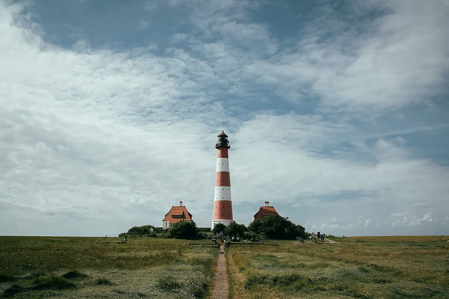 westerhever, germany, lighthouse, north, landscape, moody, sky HD wallpaper