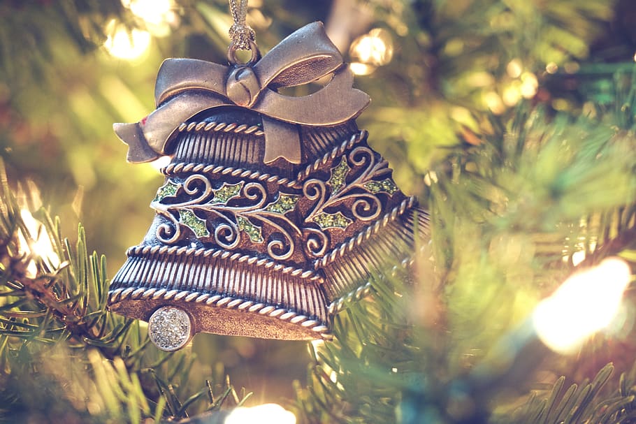 christmas, bells, tree, lights, festive, holidays, ornaments HD wallpaper