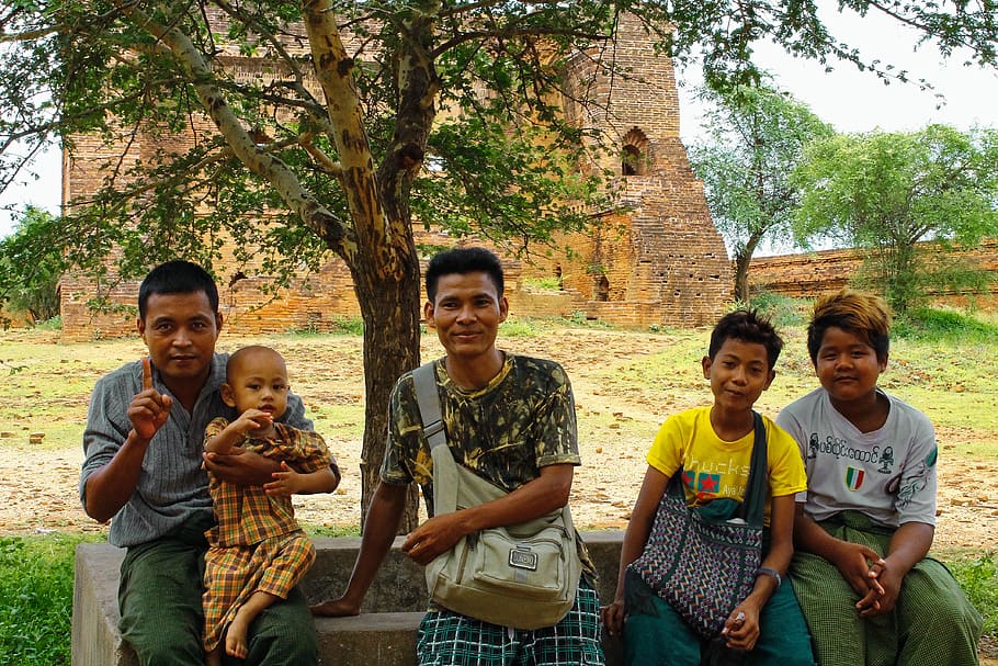 myanmar (burma), old bagan, birman, people, looking at camera, HD wallpaper