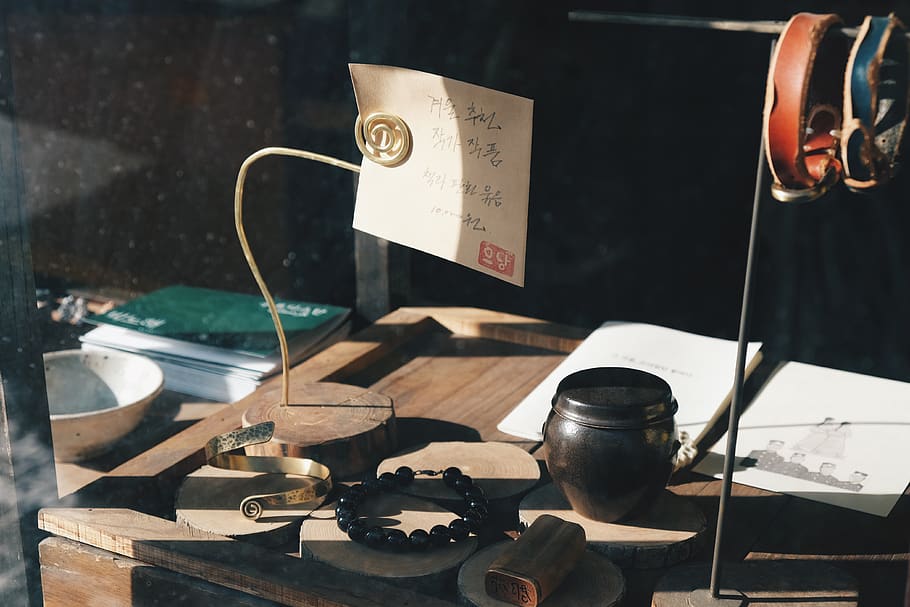 display, window display, product display, prayer beads, bowl HD wallpaper