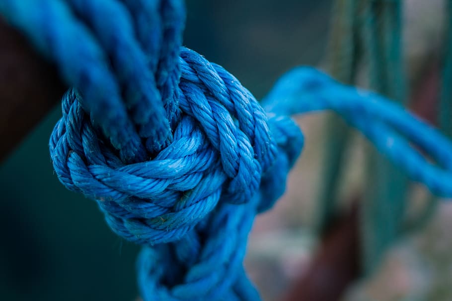 Hd Wallpaper Blue Knot Tie Rope Close Up Strength Focus On Images, Photos, Reviews