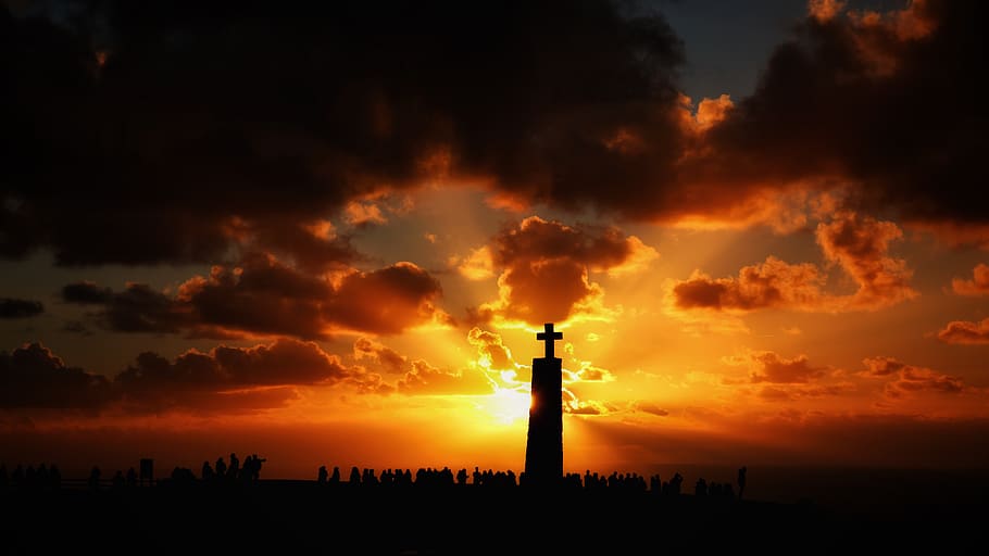 post with cross during sunset, architecture, building, tower HD wallpaper