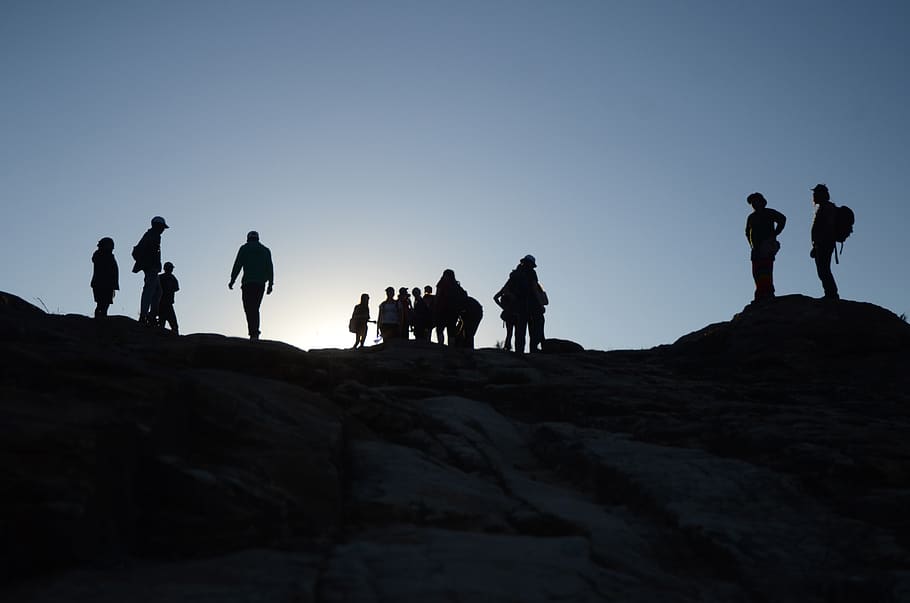silhouette, group, people, human, skyline, travel, adventure HD wallpaper