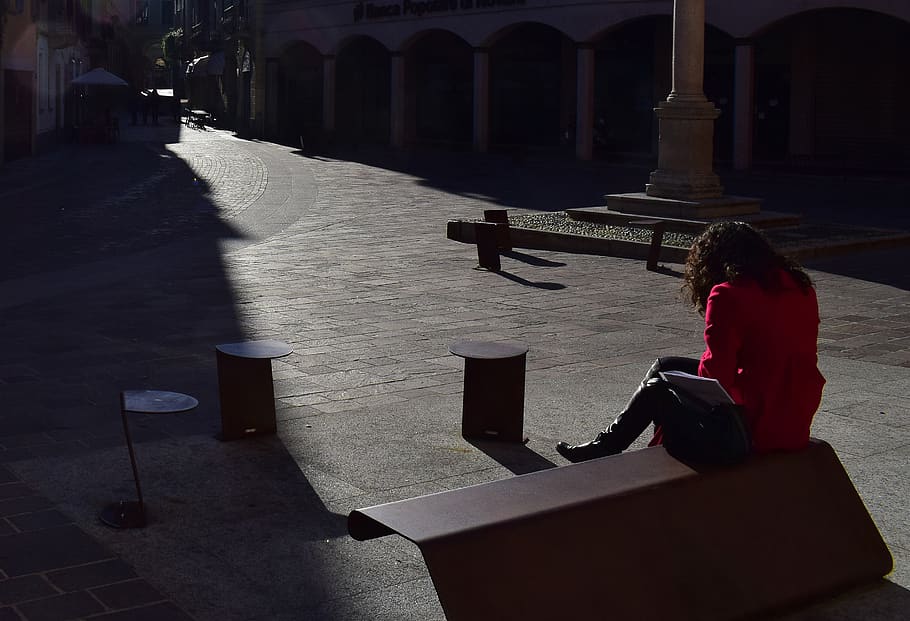 dark, girl, shadow, sitting, one person, architecture, real people HD wallpaper