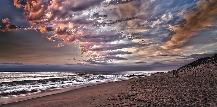 france, olonne-sur-mer, sea, water, beach, land, cloud - sky HD wallpaper