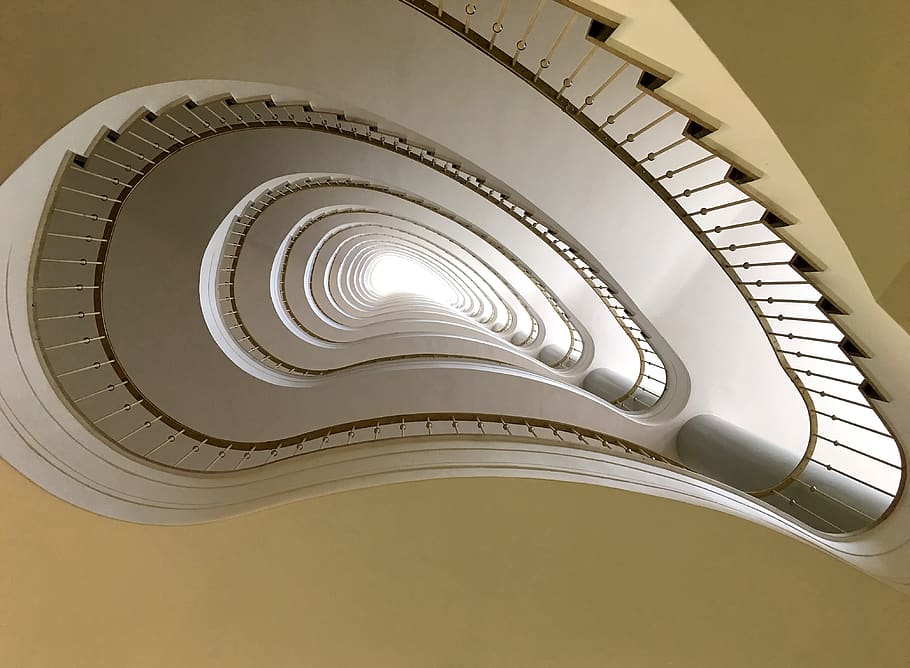 Beige and Brown Spiral Stair, architecture, building, low angle shot HD wallpaper