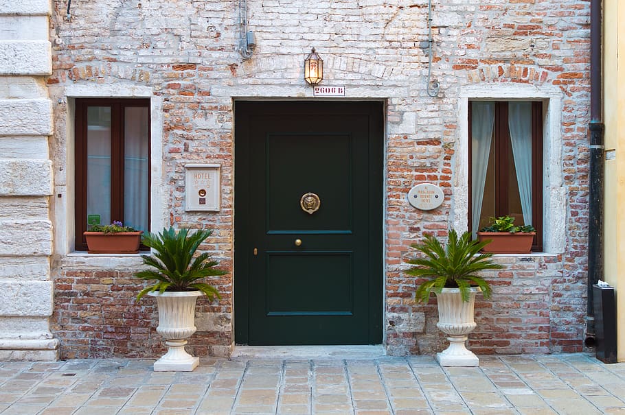 venice, italy, marble, fancy, big door, doorway, lobby, courtyard, HD wallpaper