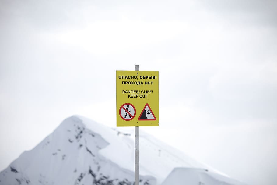 snow, warning, plate, nature, mountaineering, mountains, peak HD wallpaper