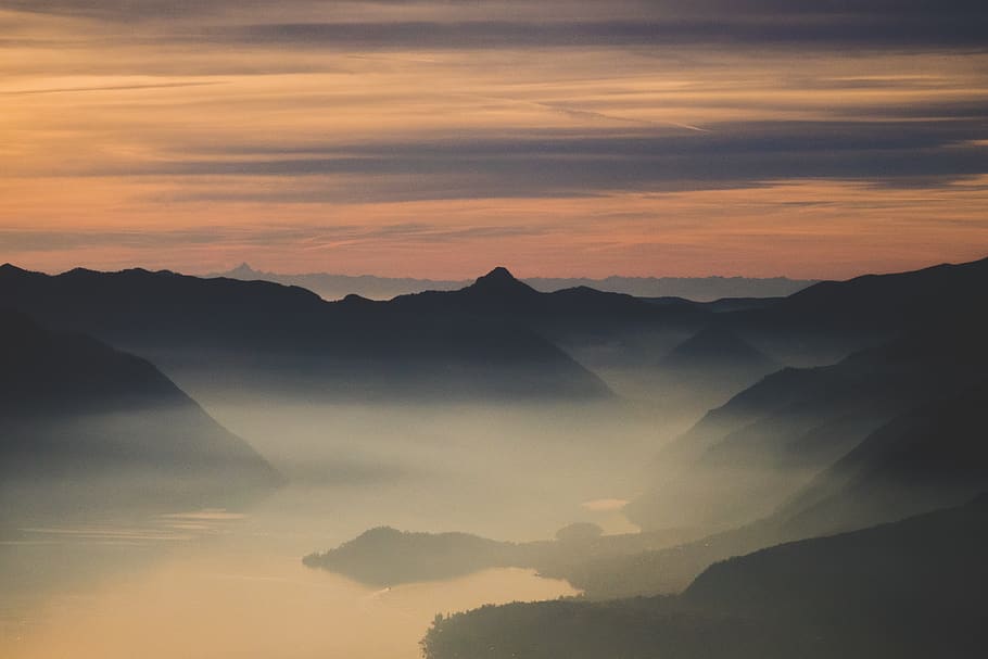 fog covered mountain, nature, outdoors, mountain range, weather HD wallpaper