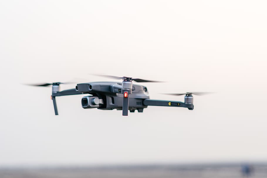 gray drone quadcopter, air vehicle, transportation, mode of transportation HD wallpaper