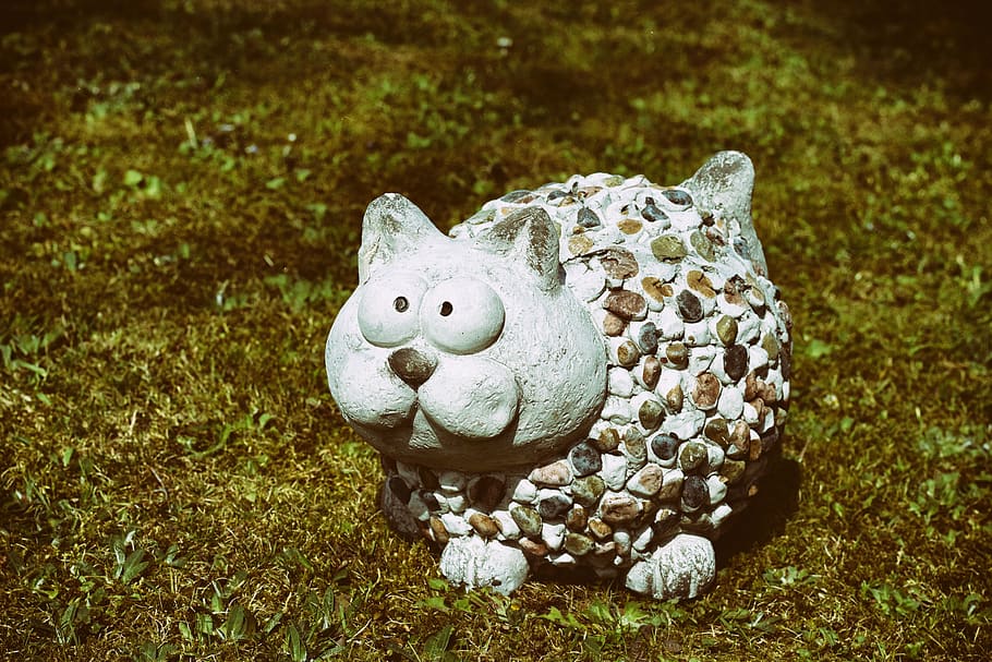 cat, figure, stone, funny, cute, animal, abstract, representation HD wallpaper