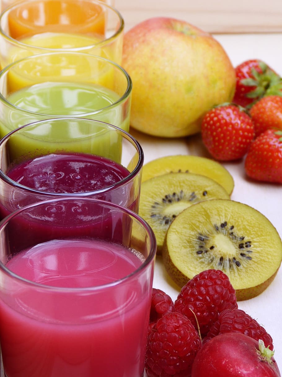 juice, smoothies, colorful, glass, fruit, fresh, bio, detox, HD wallpaper