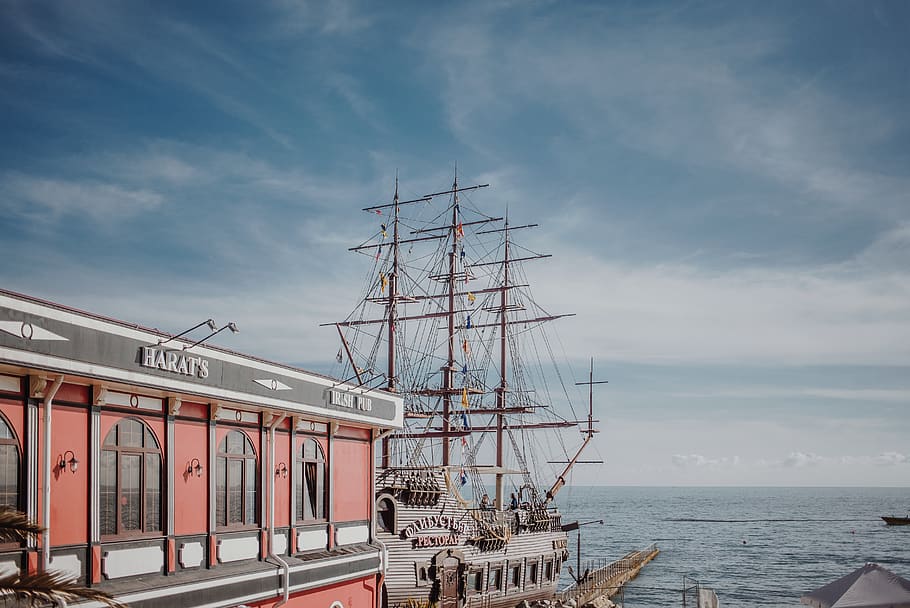 gray ship on water at daytime, sky, sea, nautical vessel, cloud - sky HD wallpaper