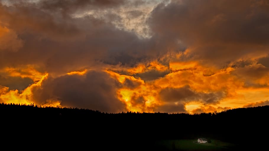 clouds, sunset, landscape, evening, dusk, mood, house, cloud - sky HD wallpaper
