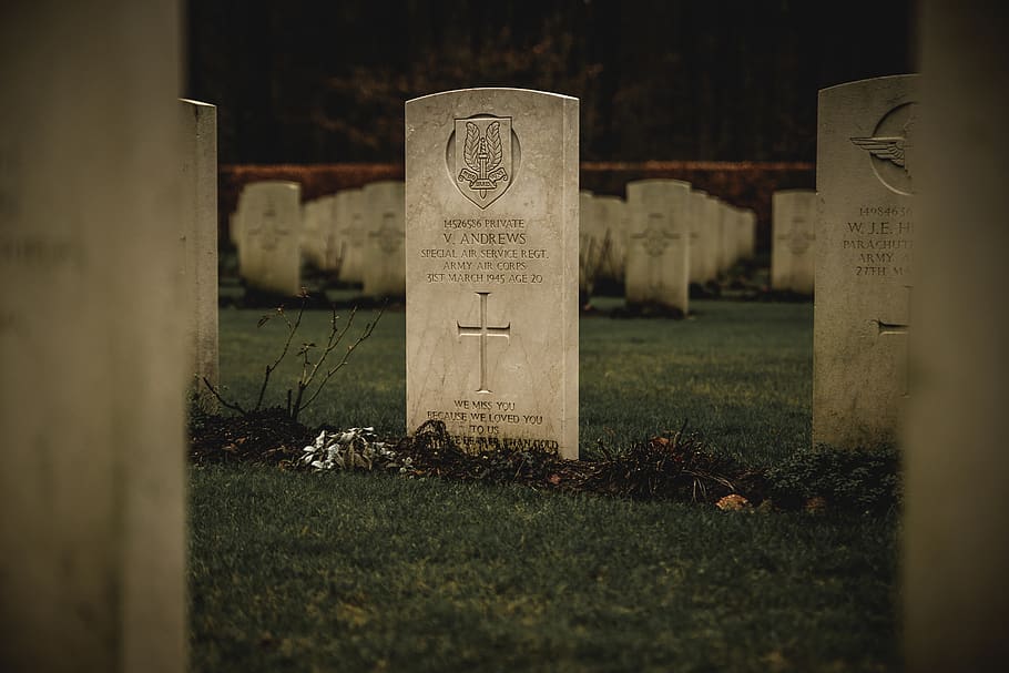 gray thombstones, tombstone, cemetery, grave, grass, memorial HD wallpaper