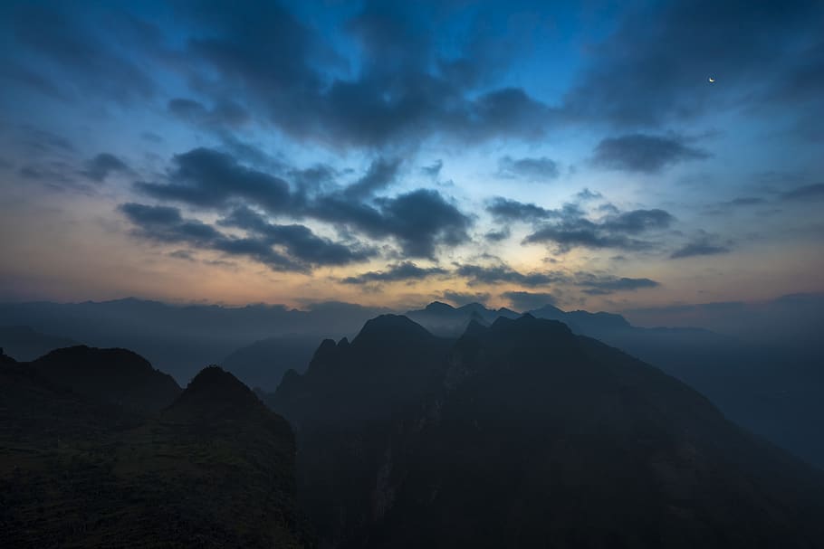 nature, landscape, mountains, sky, gradient, horizon, shadow HD wallpaper