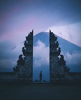 Person Standing Between Concrete Building, architecture, bali HD wallpaper