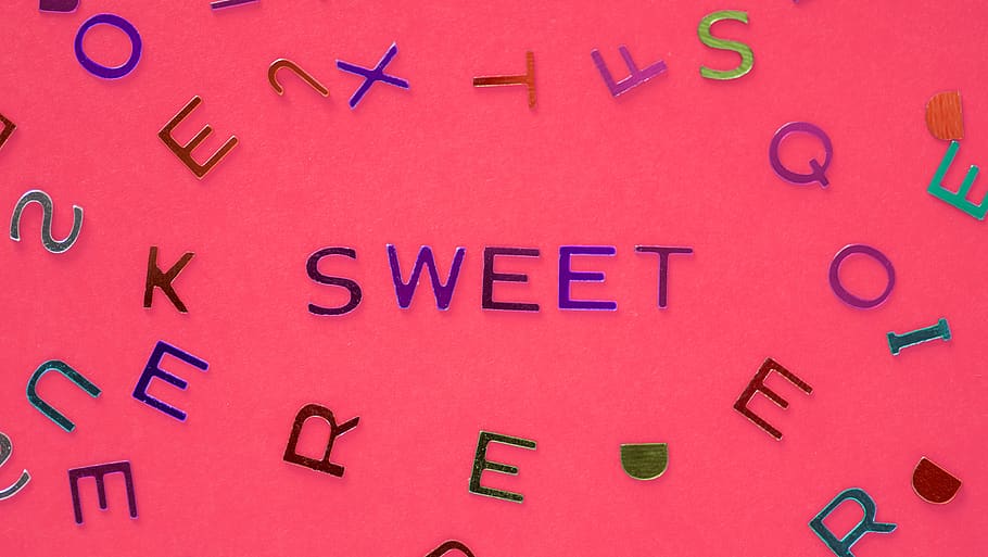Sweet Text on Red Background, alphabets, color, colorful, concept HD wallpaper