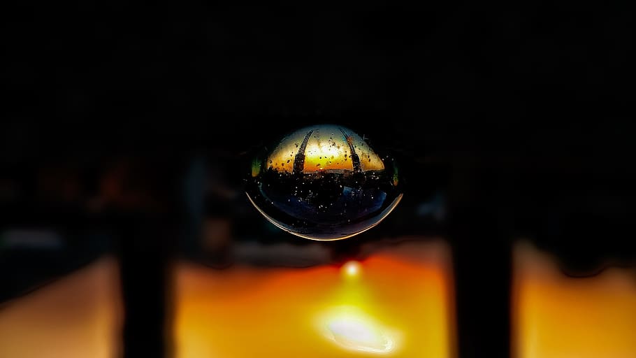 sunset, glass ball, sky, orange, evening, reflection, illuminated HD wallpaper